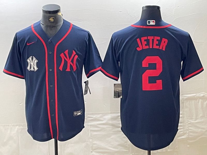 Men New York Yankees #2 Jeter Blue Third generation joint name Nike 2024 MLB Jersey style 2